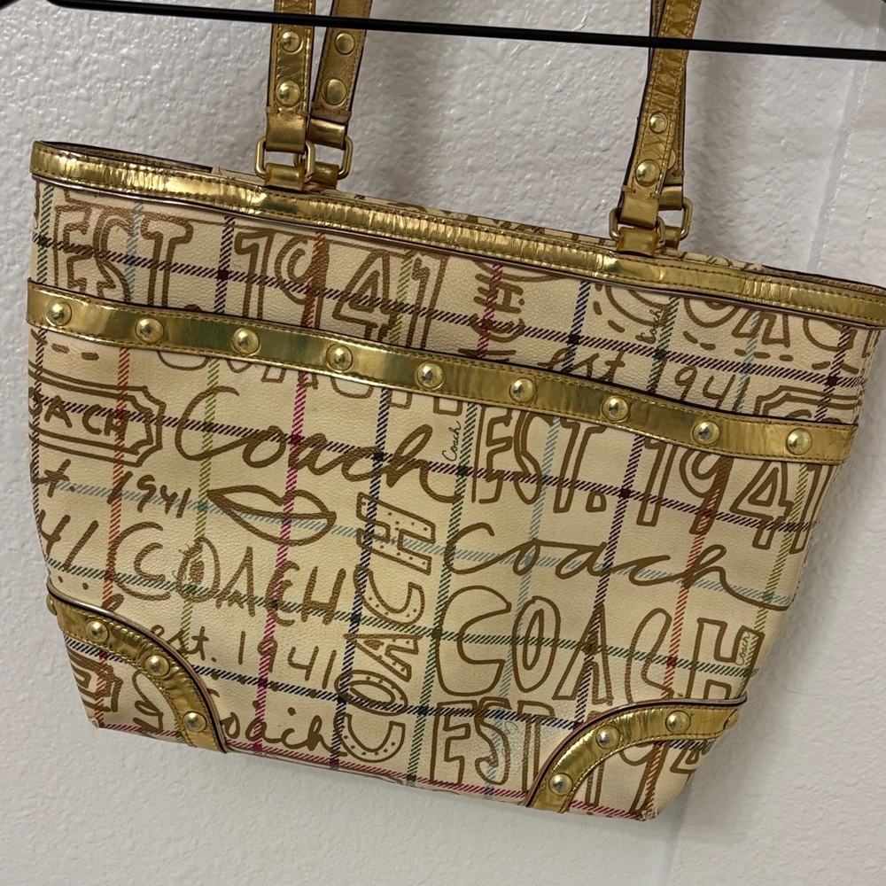 Coach Y2K Gold and Tan Graphic Tote Bag - Picture 2 of 16